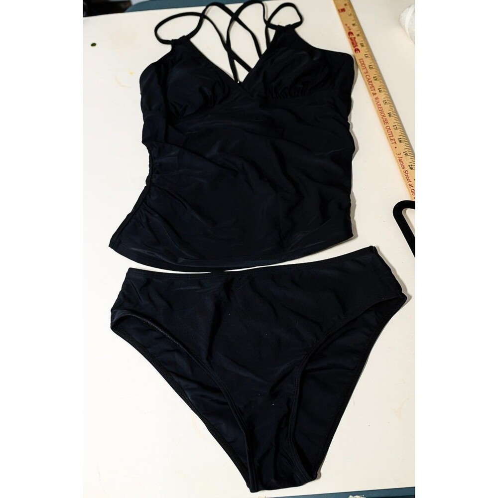 Cupshe Bathing Suit Tankini M Black two piece Swim Beach resort vacation NEW